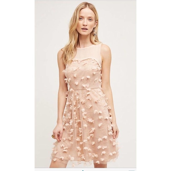 Anthropologie | Eva Franco Flutter Fleur Dress Size 4 Tulle Flower Petal Pink - Picture 1 of 11